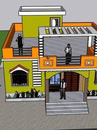 3D Isometric Villa with Rooftop Pergola CAD - 3D elevation design by H2 Construction Kallakurichi